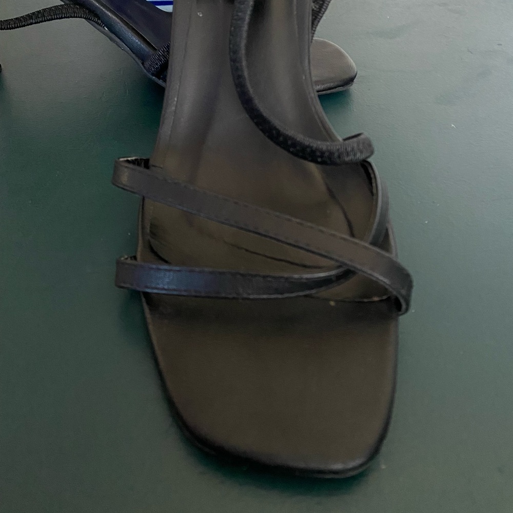 Y2K Black Strappy Heels Square Toe Slingback Sandals Size 8 Streetwear Society - Picture 3 of 14